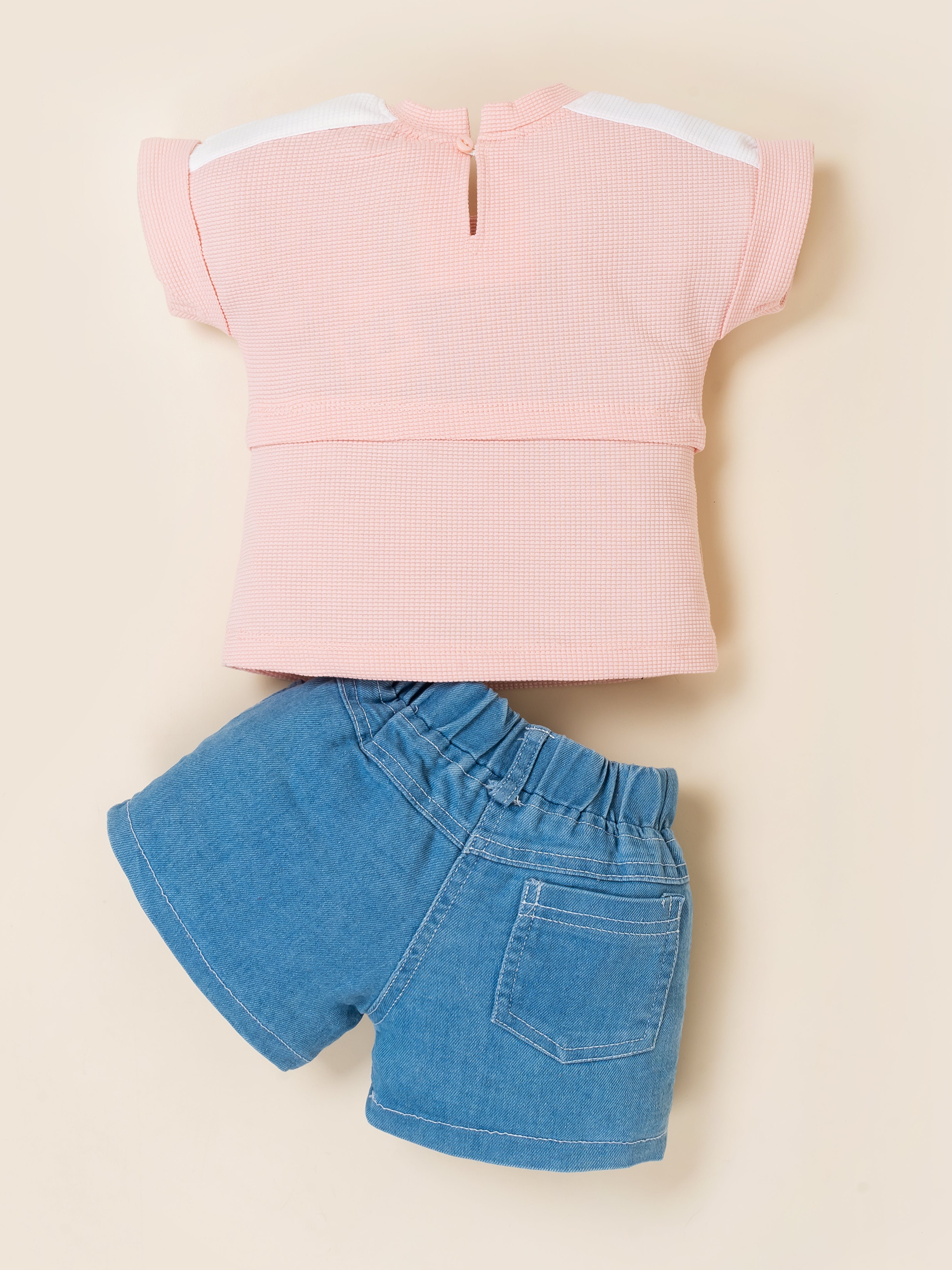 Girls Bunny Print Top with Denim Shorts Clothing Set