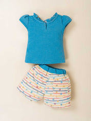 Baby Girl Cord Top & Printed Shorts Set