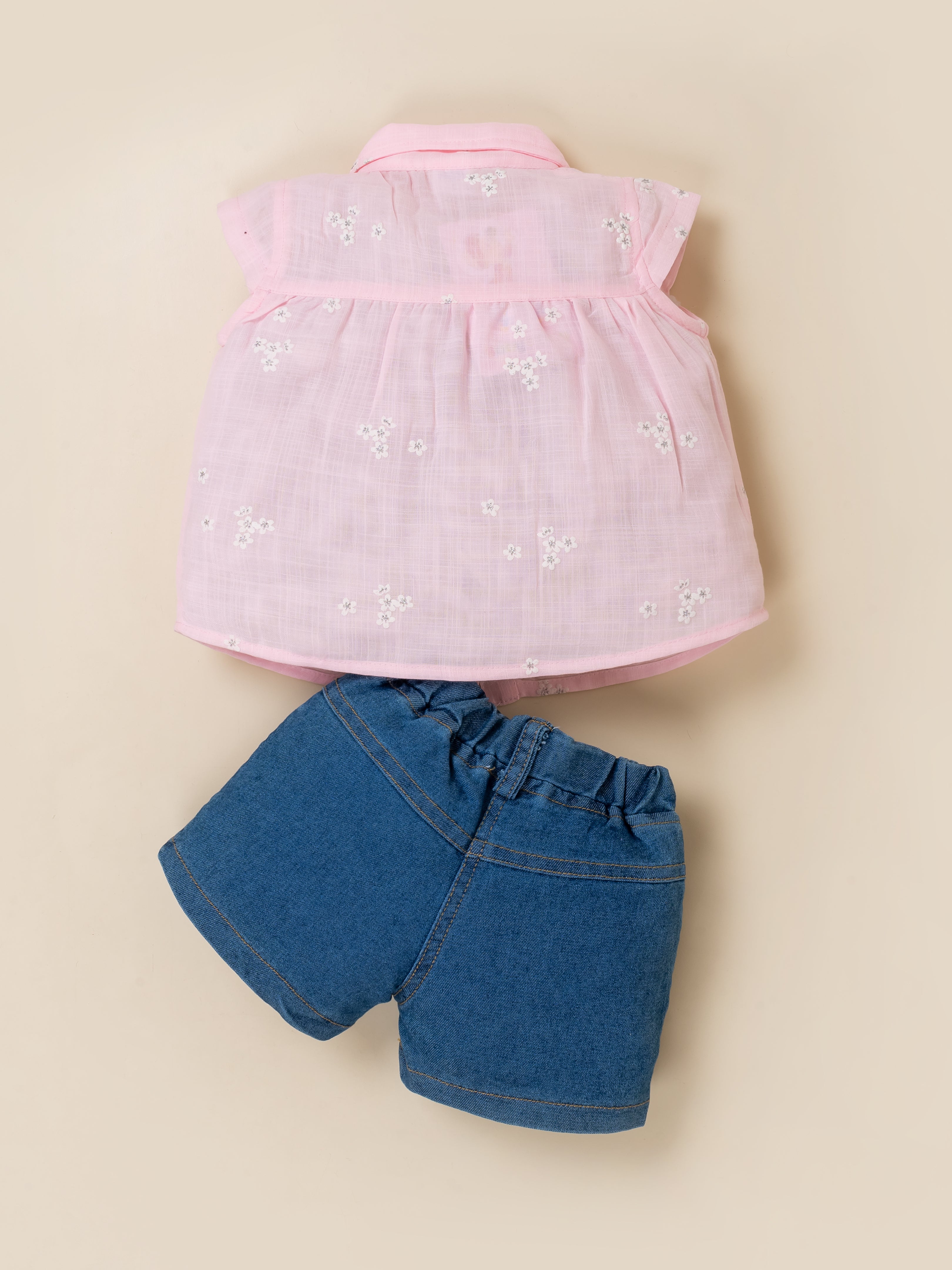 Baby Girls Shirt & Denim Shorts Outfit Set