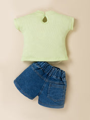 Girls Carrot Applique Top & Denim Shorts Set