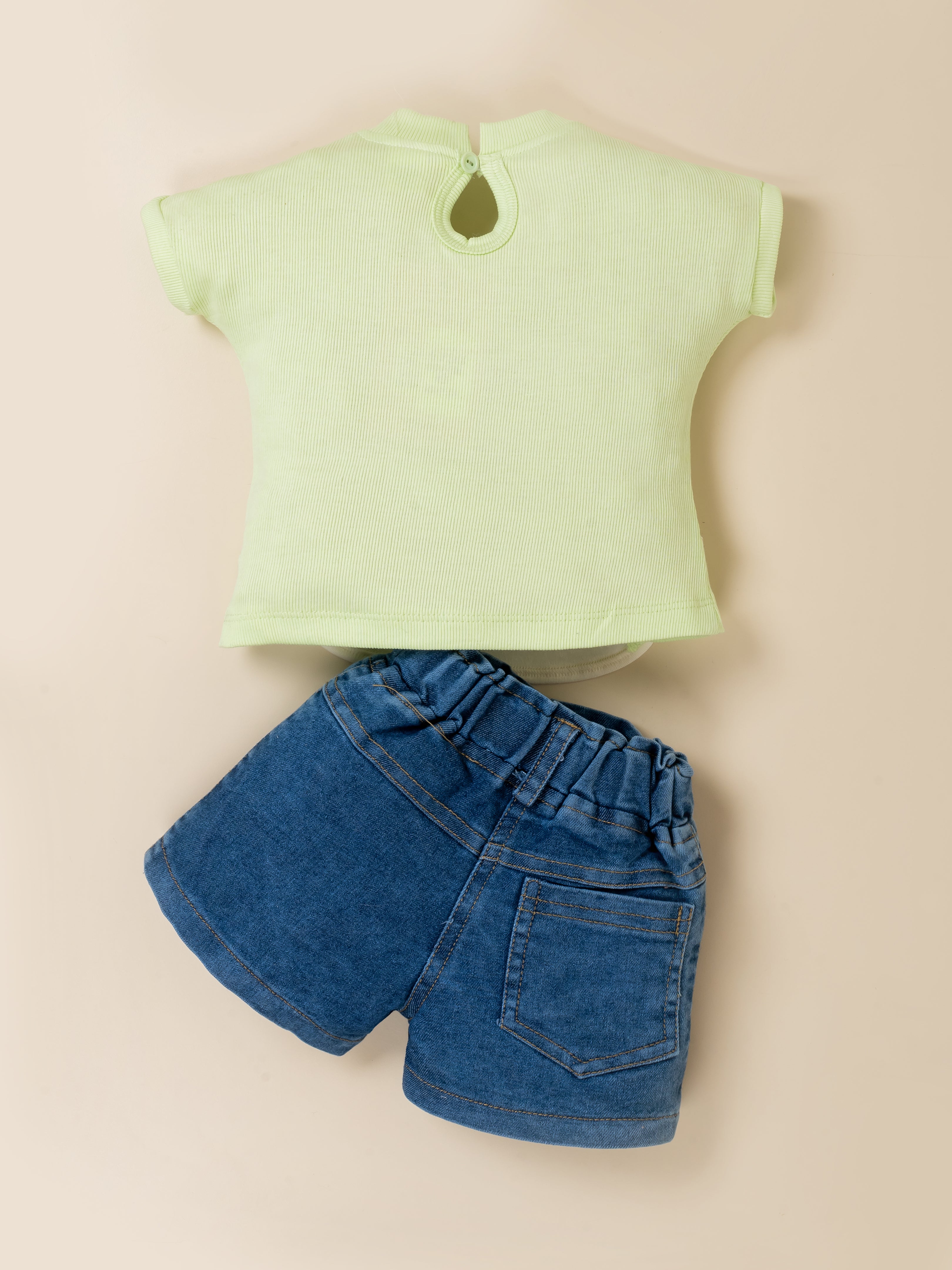 Girls Carrot Applique Top & Denim Shorts Set