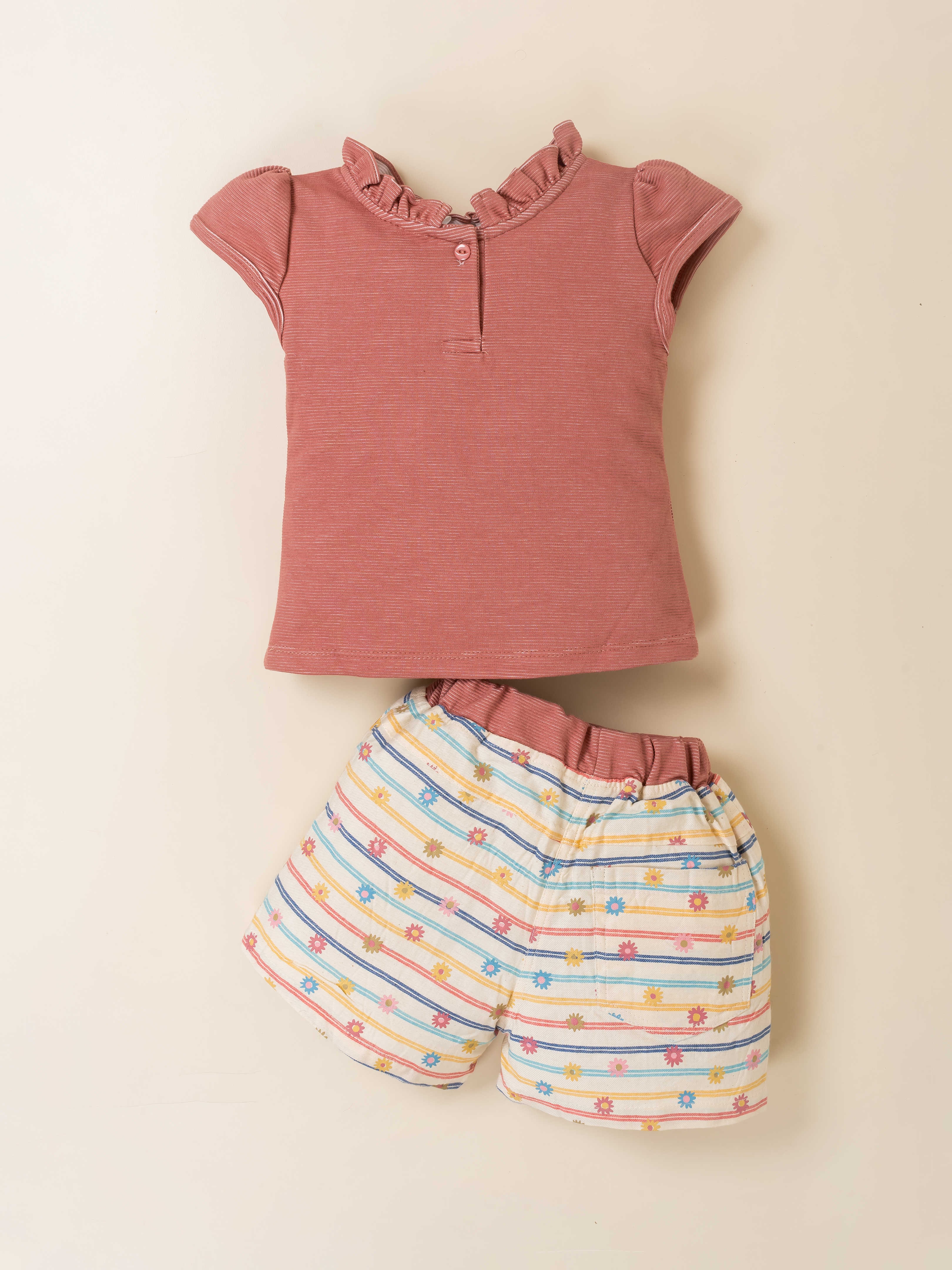 Baby Girl Cord Top & Printed Shorts Set