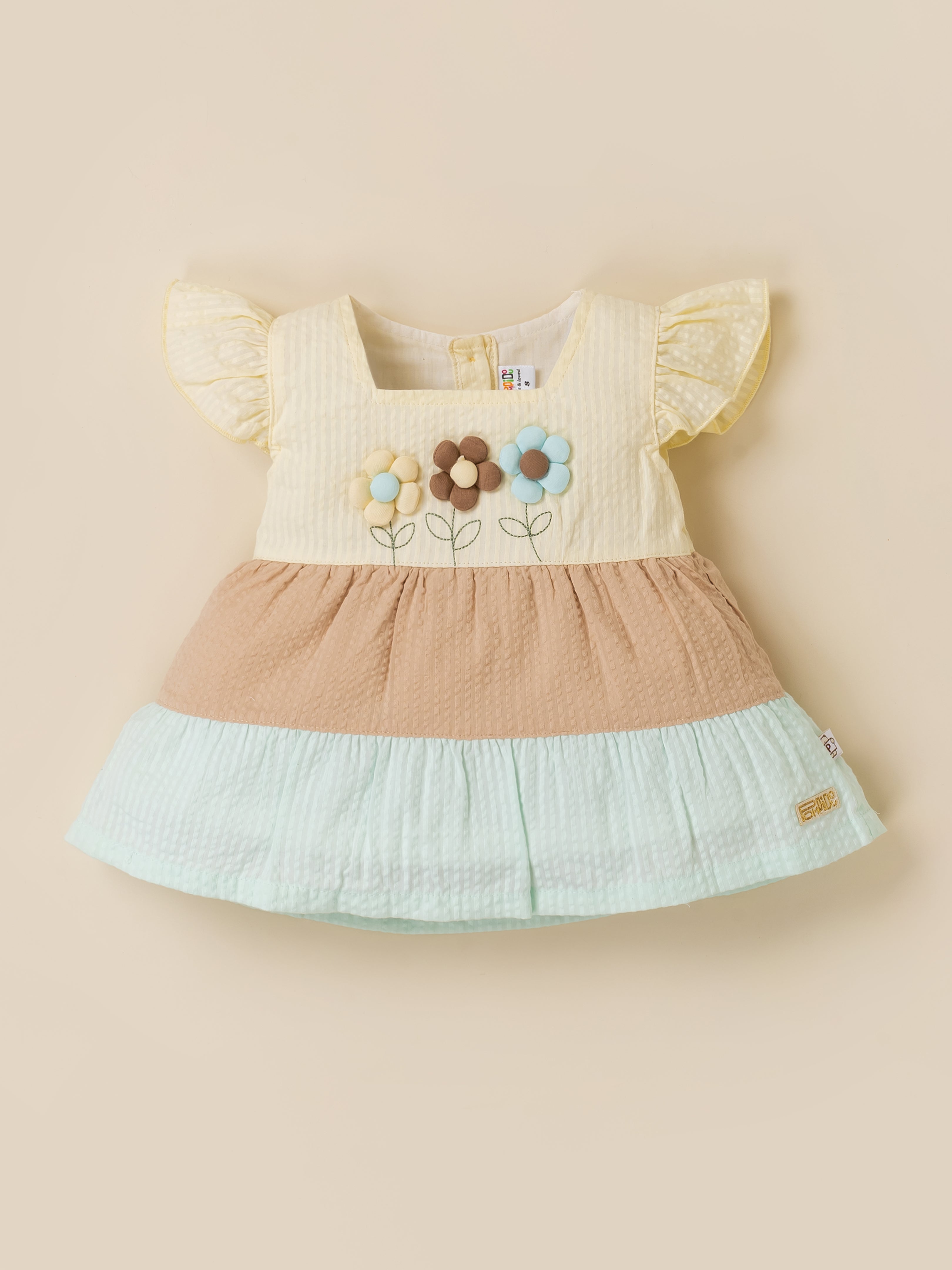 Baby Girls Floral Applique Colorblock Dress