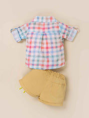 Girls' Shirt with inner and Cotton Shorts Set