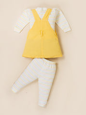 Girls Full Sleeve Top with Dungaree & Leggings Set