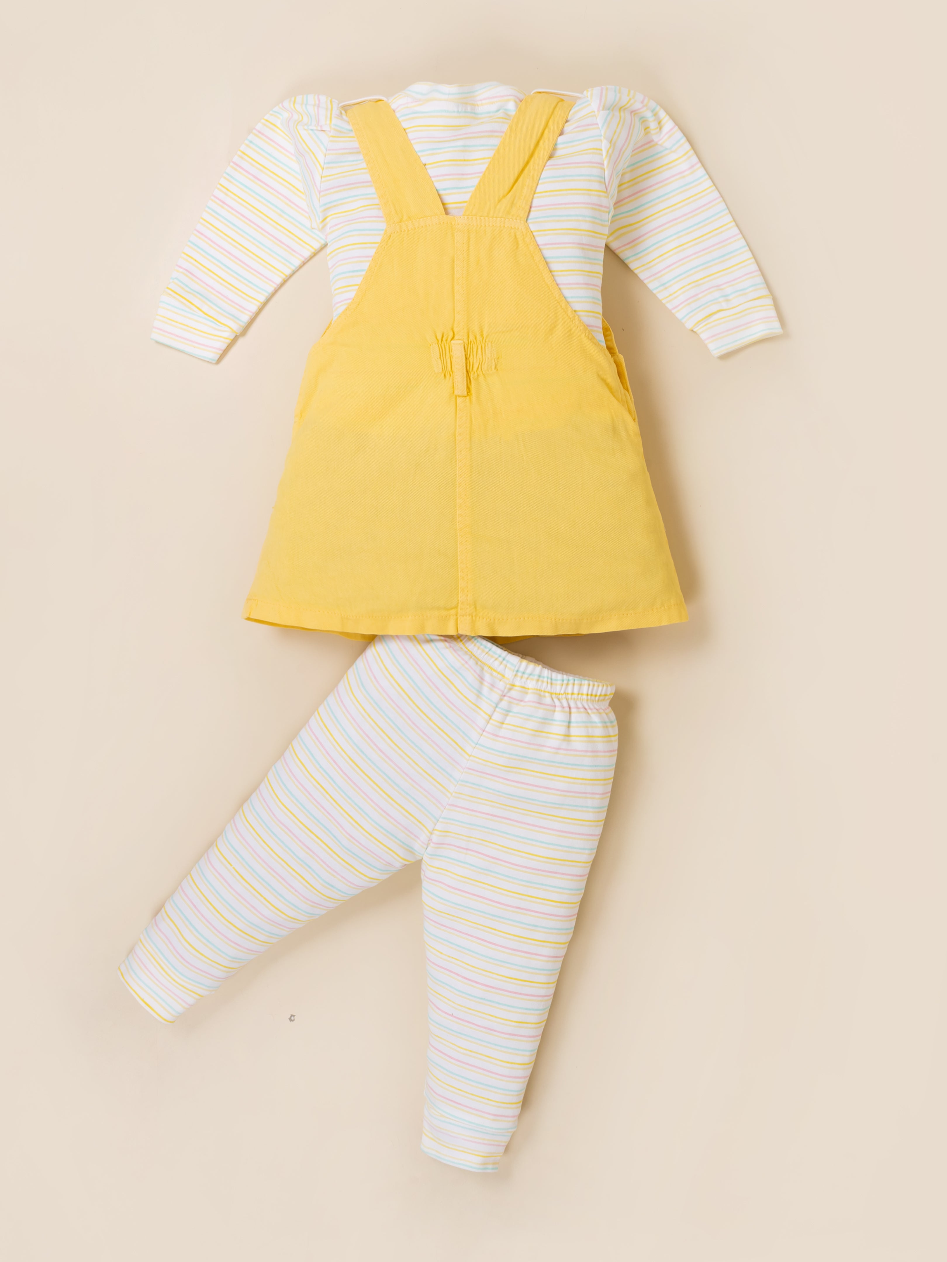 Girls Full Sleeve Top with Dungaree & Leggings Set