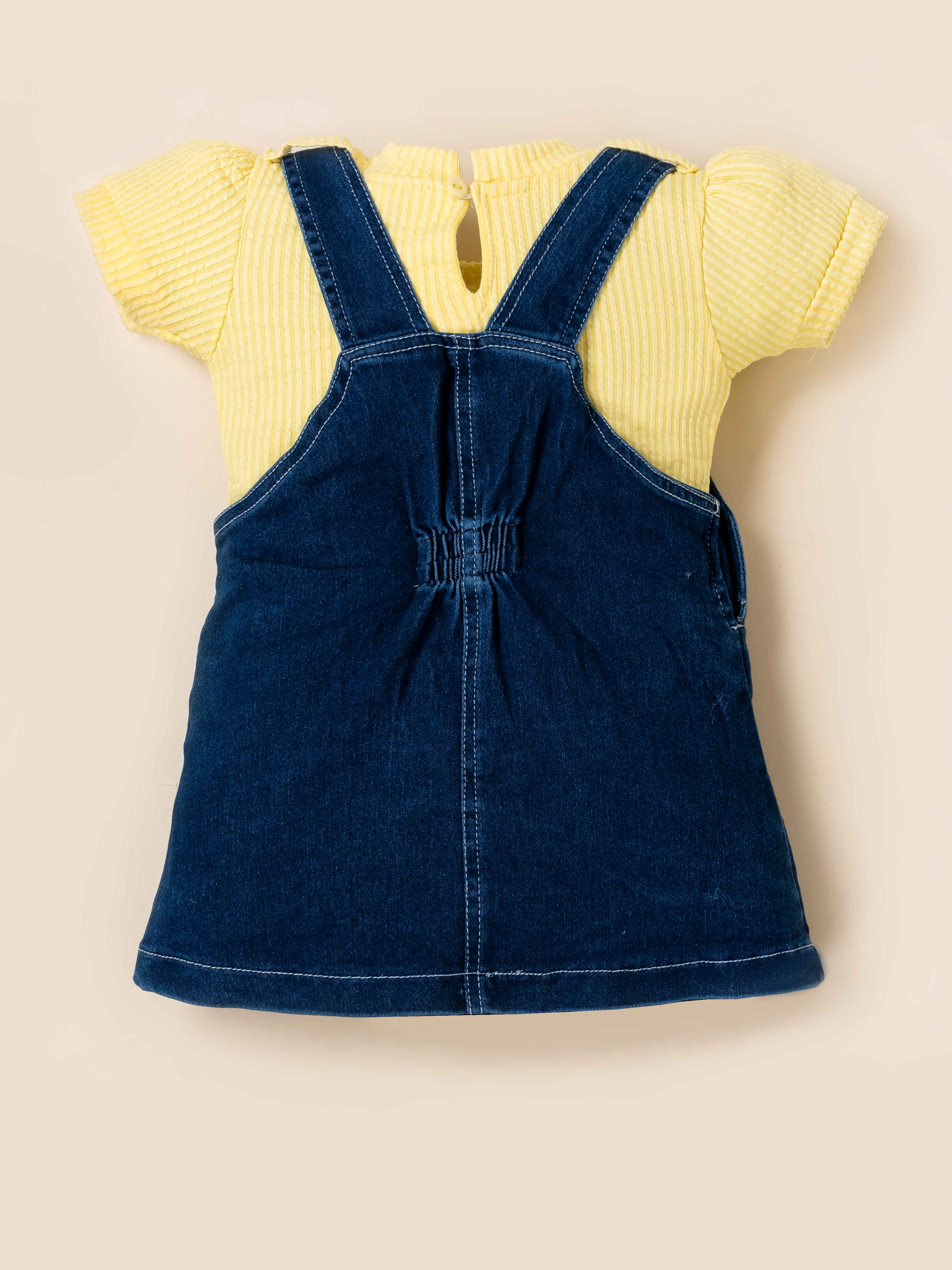 Girls Flower Denim Dungaree Dress