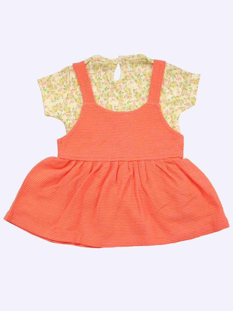 Baby's Day Infant Girls Printed Cotton Dungaree With Top & Brief