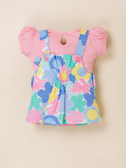Baby Girl Half Sleeve Floral Printed Dungaree Set