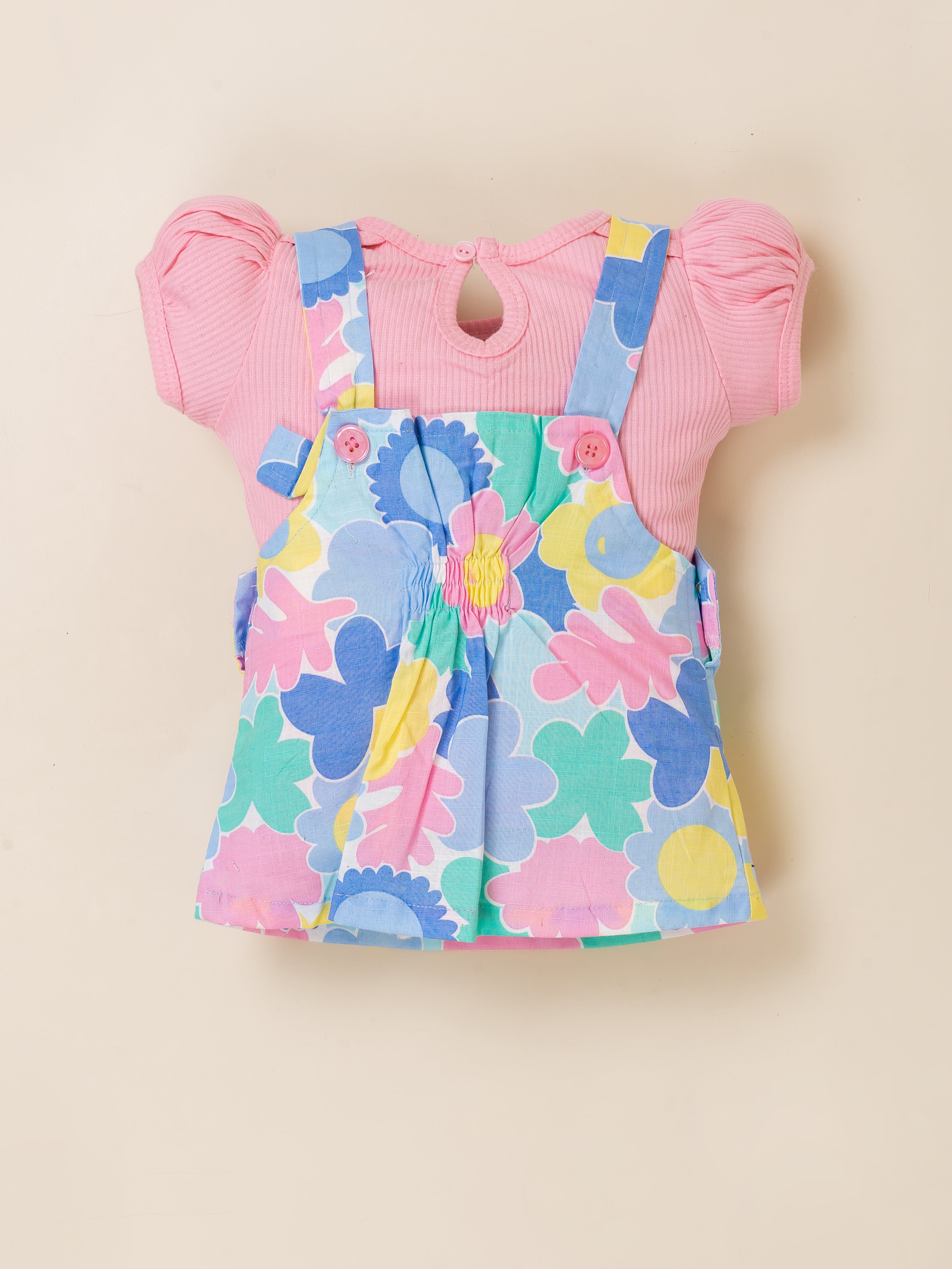 Baby Girl Half Sleeve Floral Printed Dungaree Set