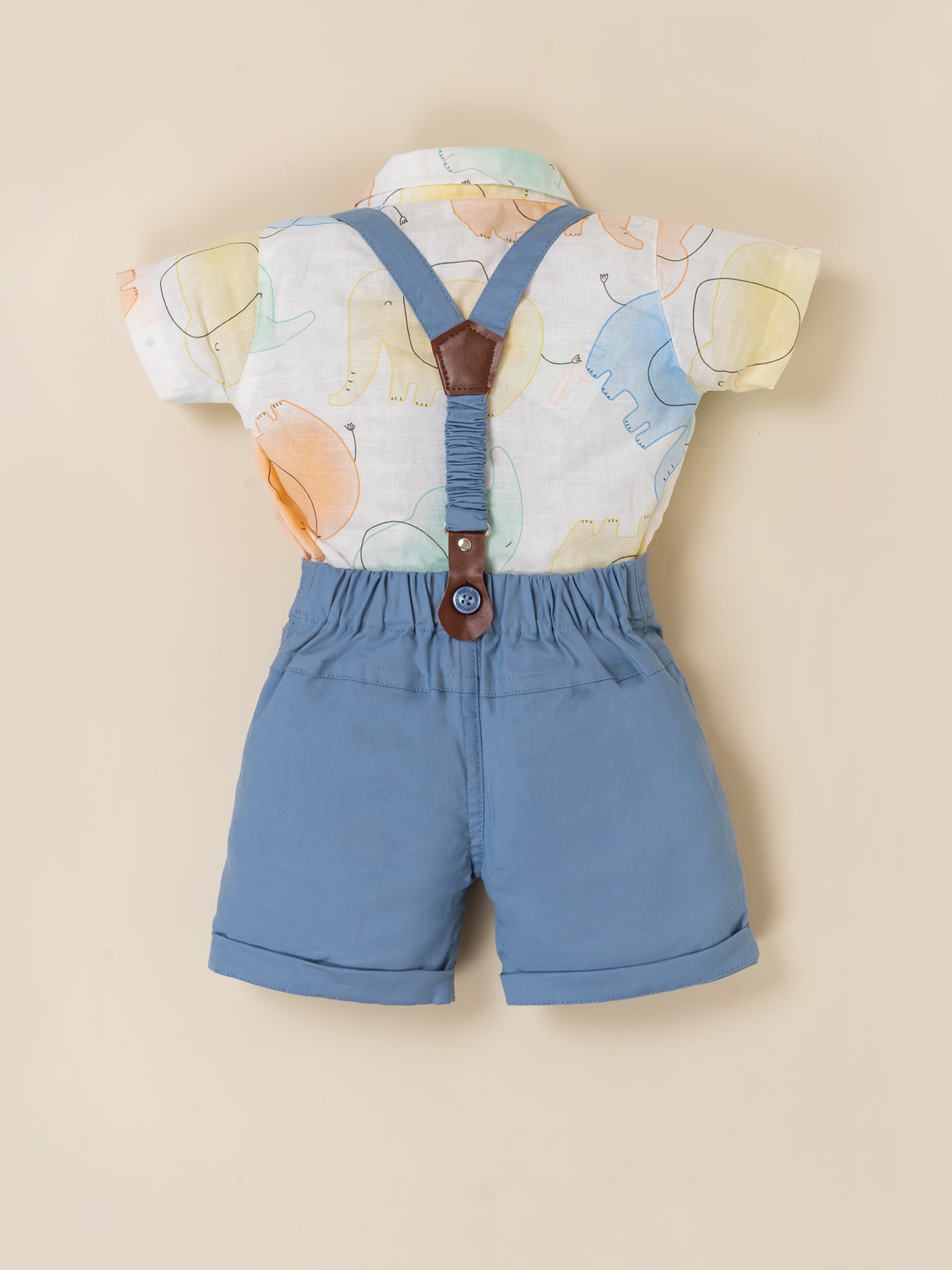 Baby Boys' Pastel Elephant Print Shirt and Suspender Set