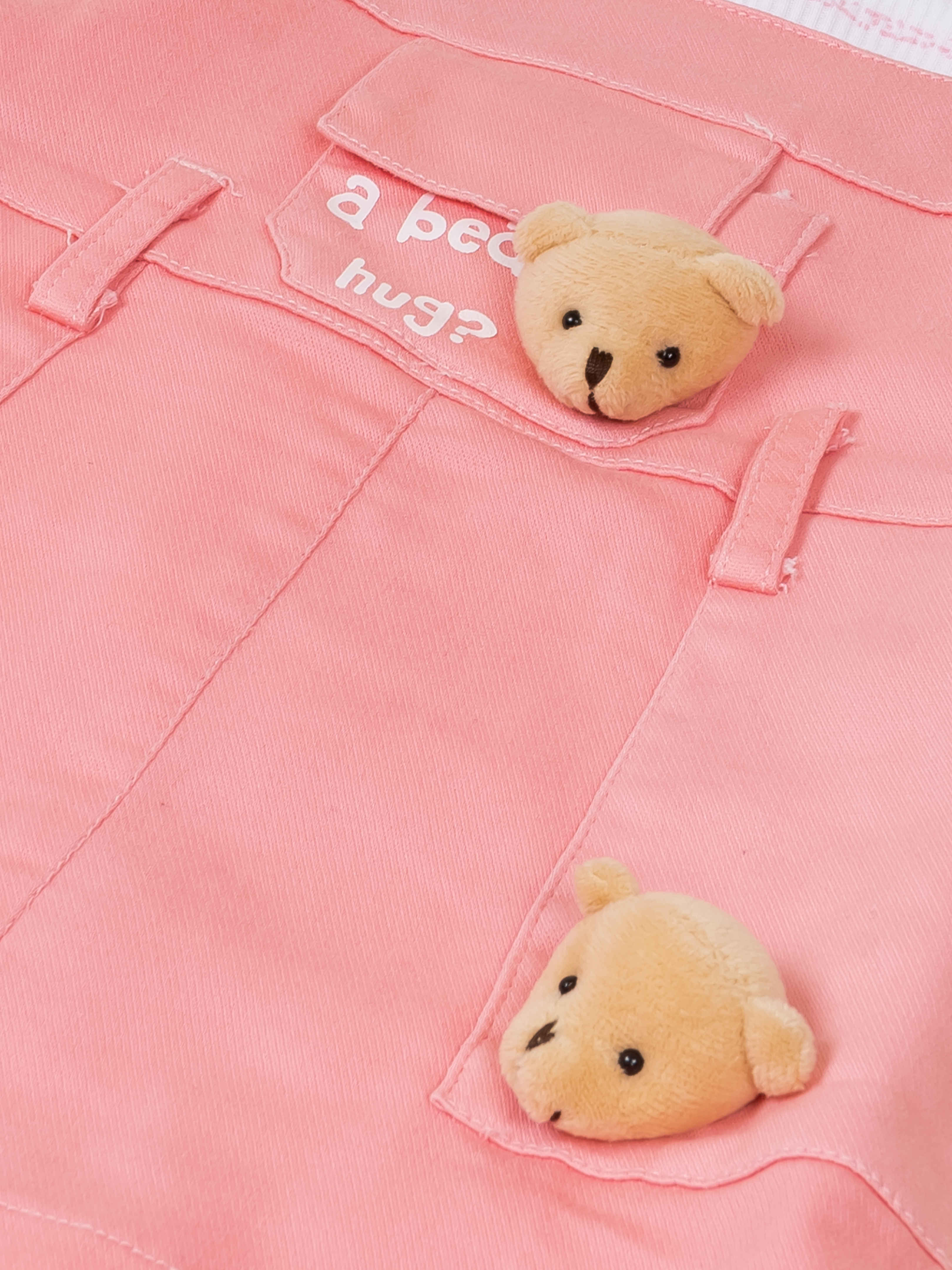 Girls Teddy Applique Dungaree Dress Set