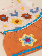 Girls Floral Crochet Knit Frock Set with Top & Panty