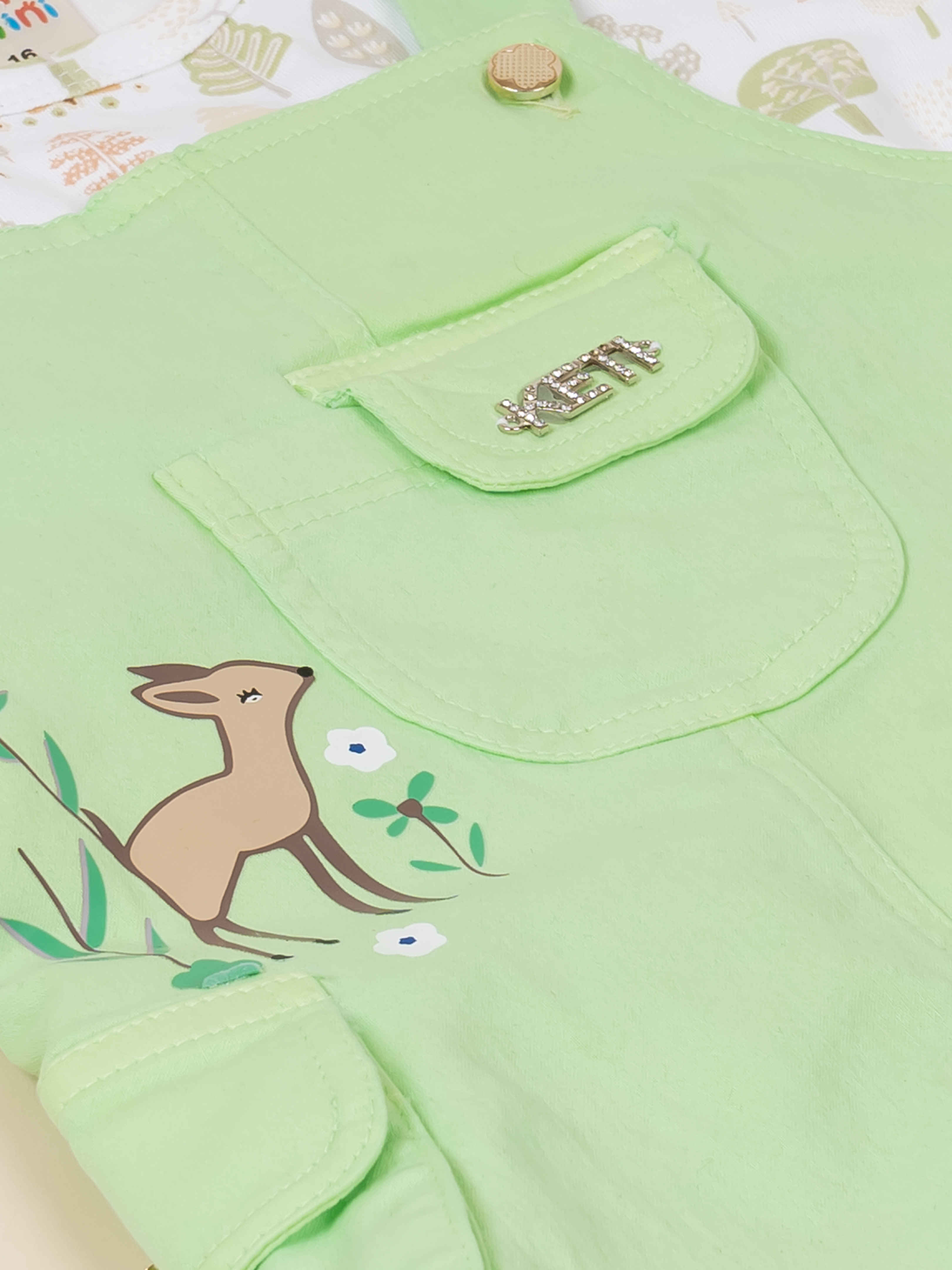 Girls Deer Print Dungaree Dress Set with T-Shirt