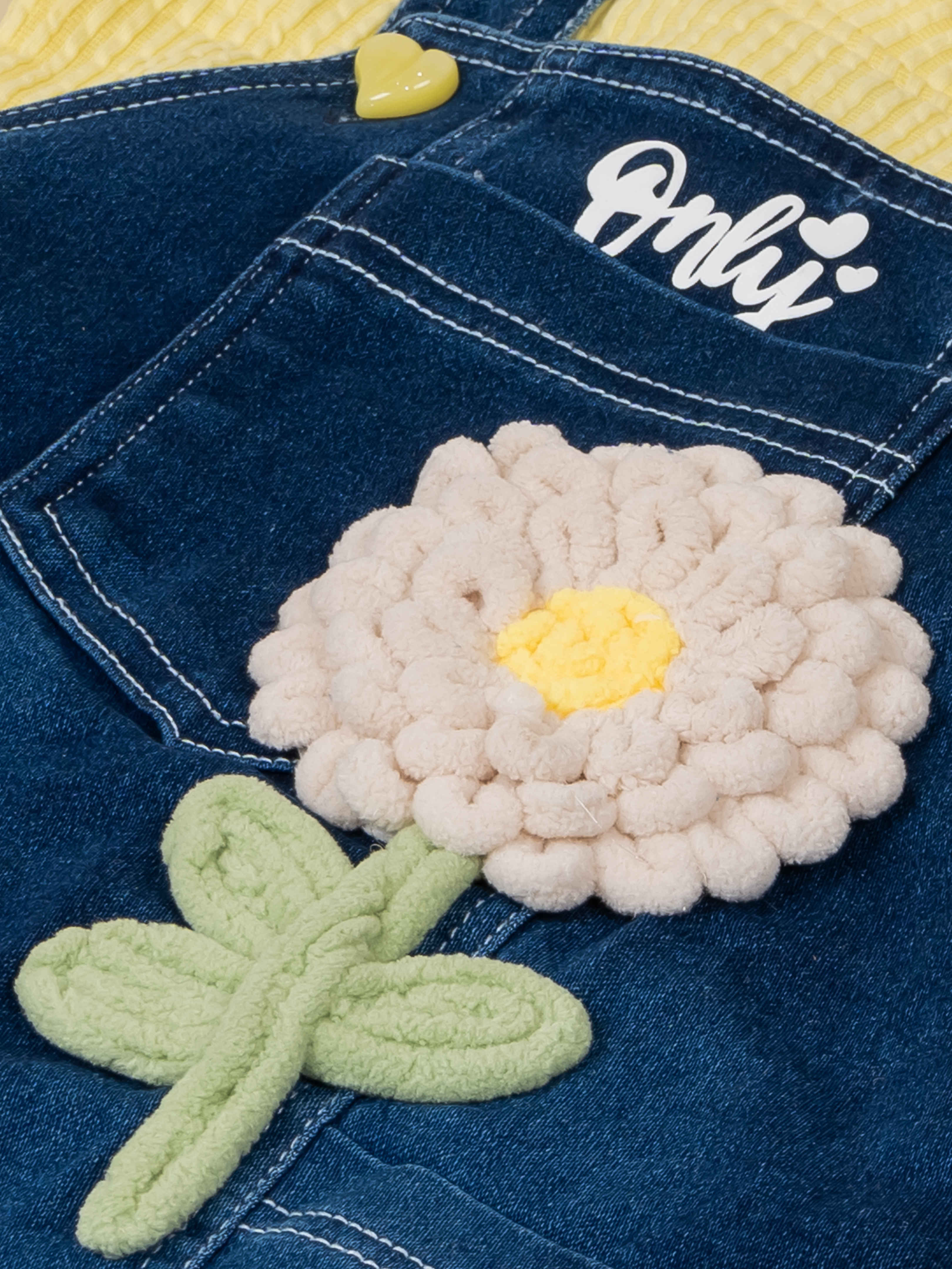 Girls Flower Denim Dungaree Dress