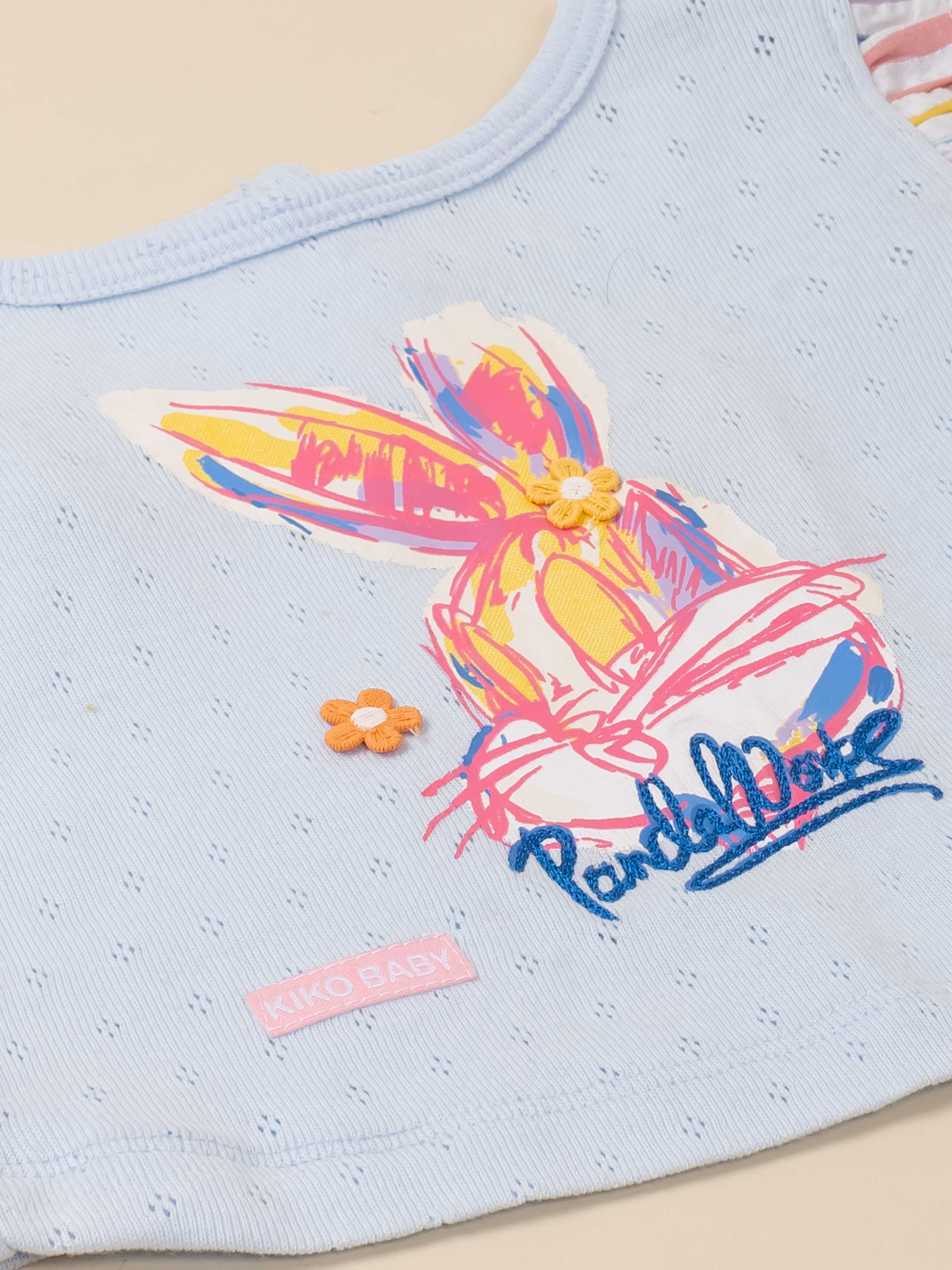 Girls Two-Piece Bunny Print Top & Striped Shorts Set