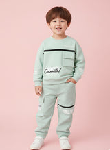 Boys Winter Outfit Set – Warm Sweatshirt & Pant | Black & Pink & Mint