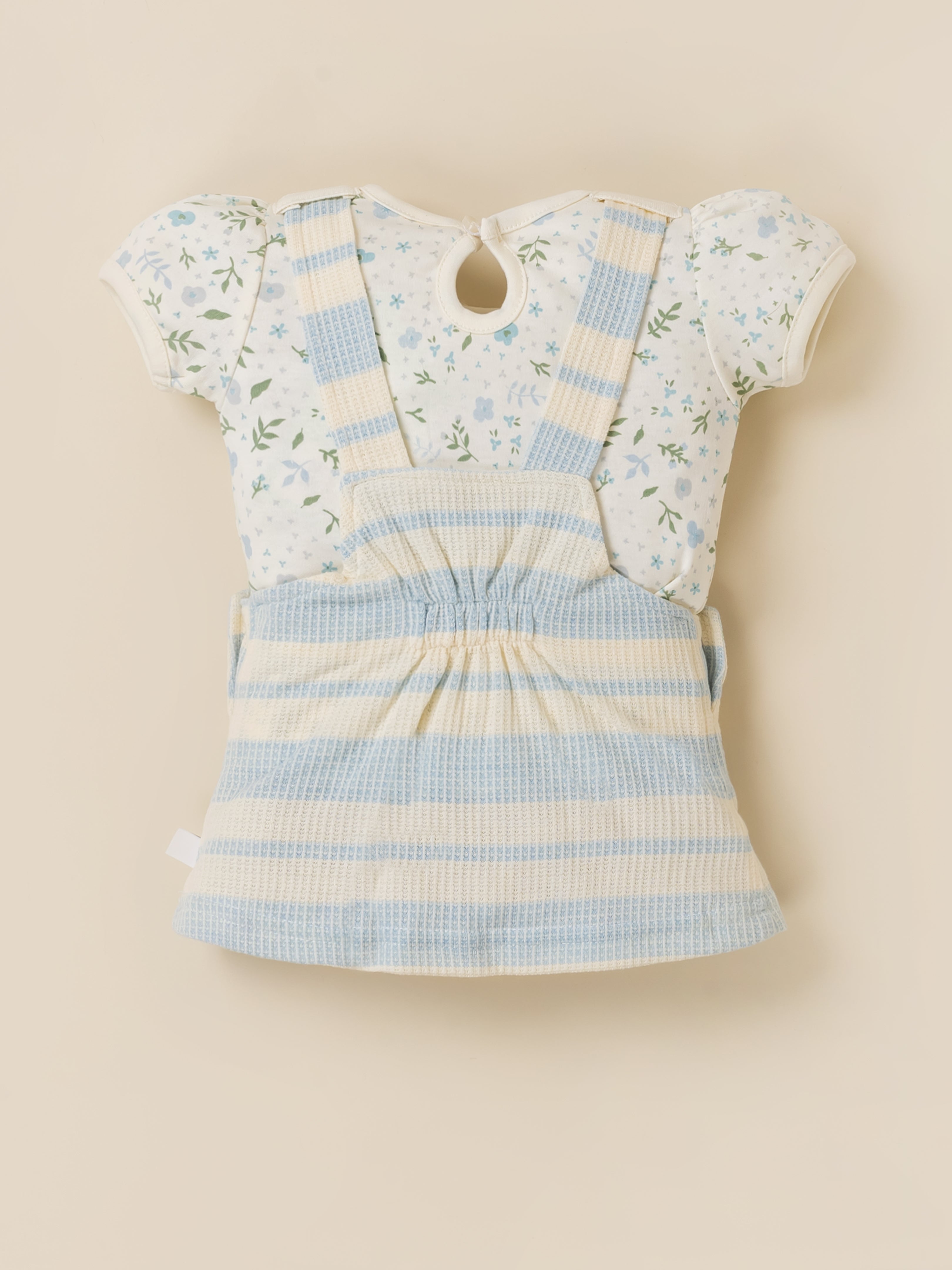 Baby Girls 2-Piece Striped Dungaree Dress & Floral Top Set