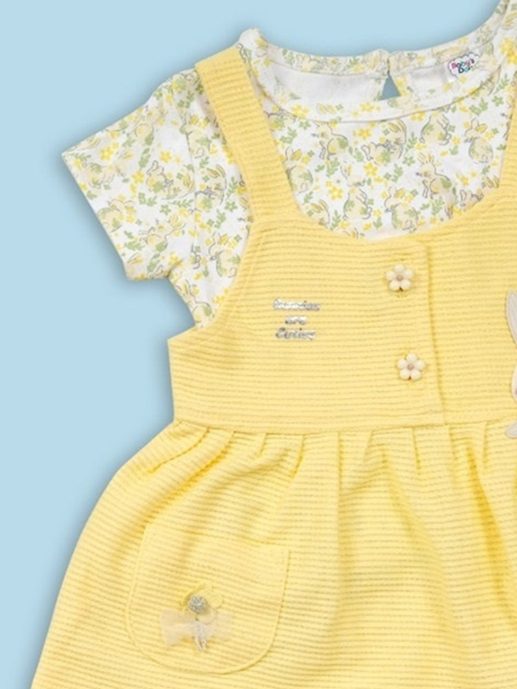 Baby's Day Infant Girls Printed Cotton Dungaree With Top & Brief