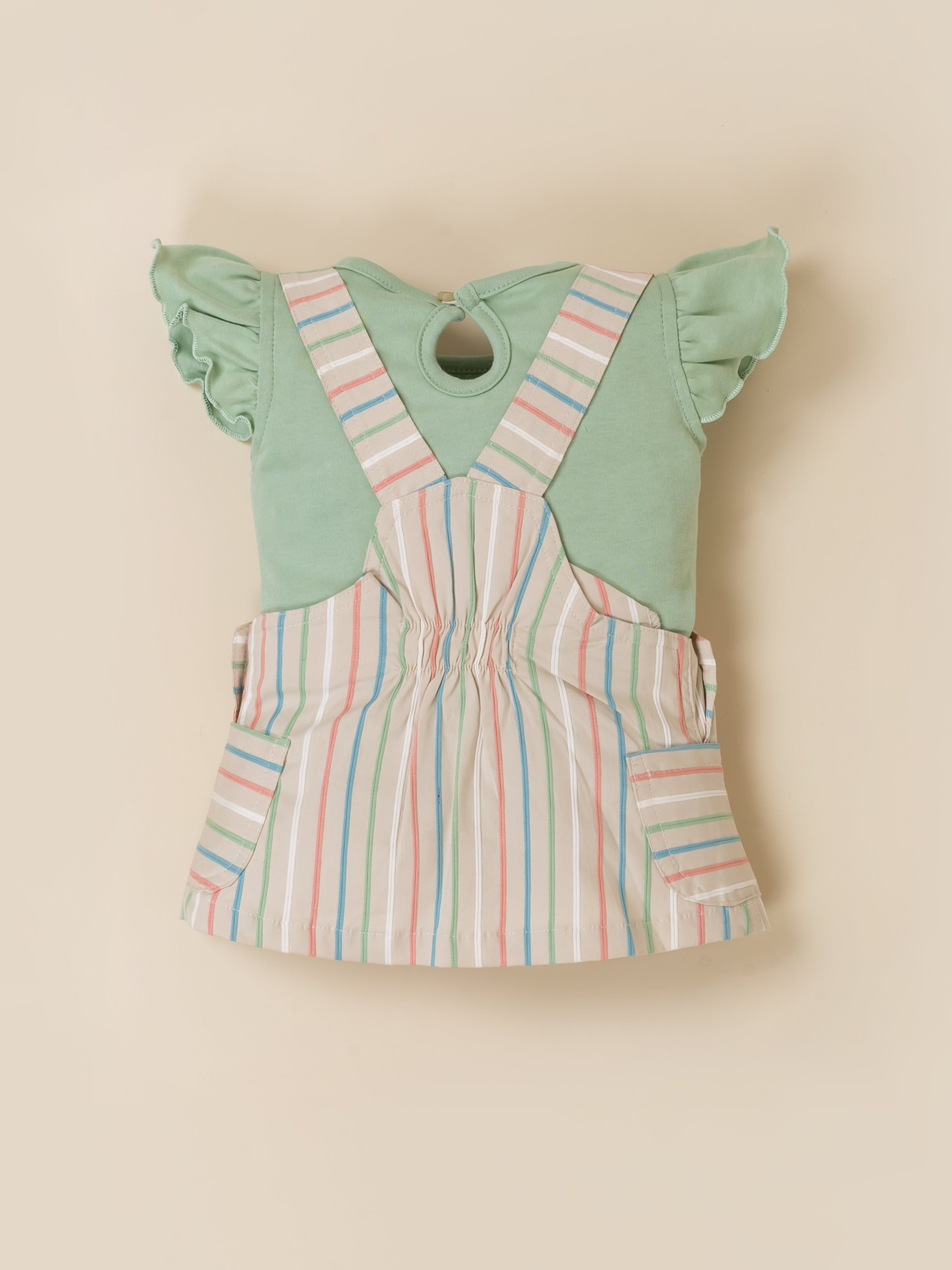 Baby Girls Sweet Bunny Pastel Stripe Overall Dress