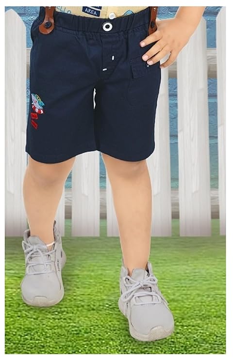 CHOO CHOO Boys Cotton Shirt with Short dungaree Combo