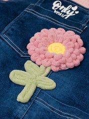Girls Flower Denim Dungaree Dress