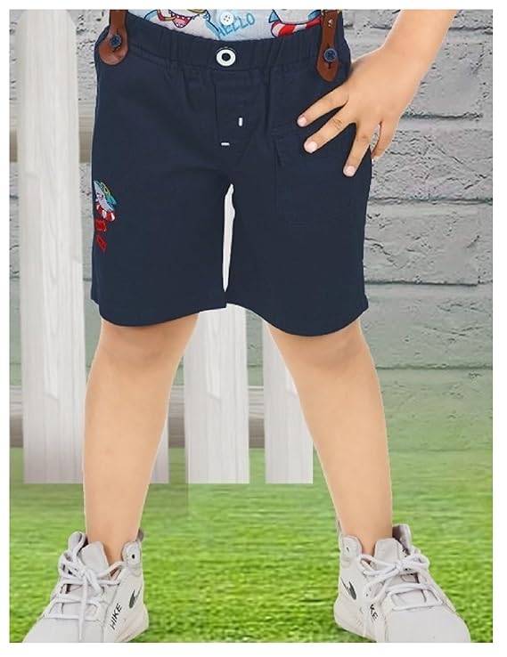 CHOO CHOO Boys Cotton Shirt with Short dungaree Combo