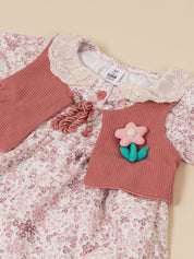 Baby Girls Floral Frock Top with Vest & Bottom Set