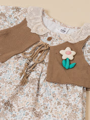 Baby Girls Floral Frock Top with Vest & Bottom Set