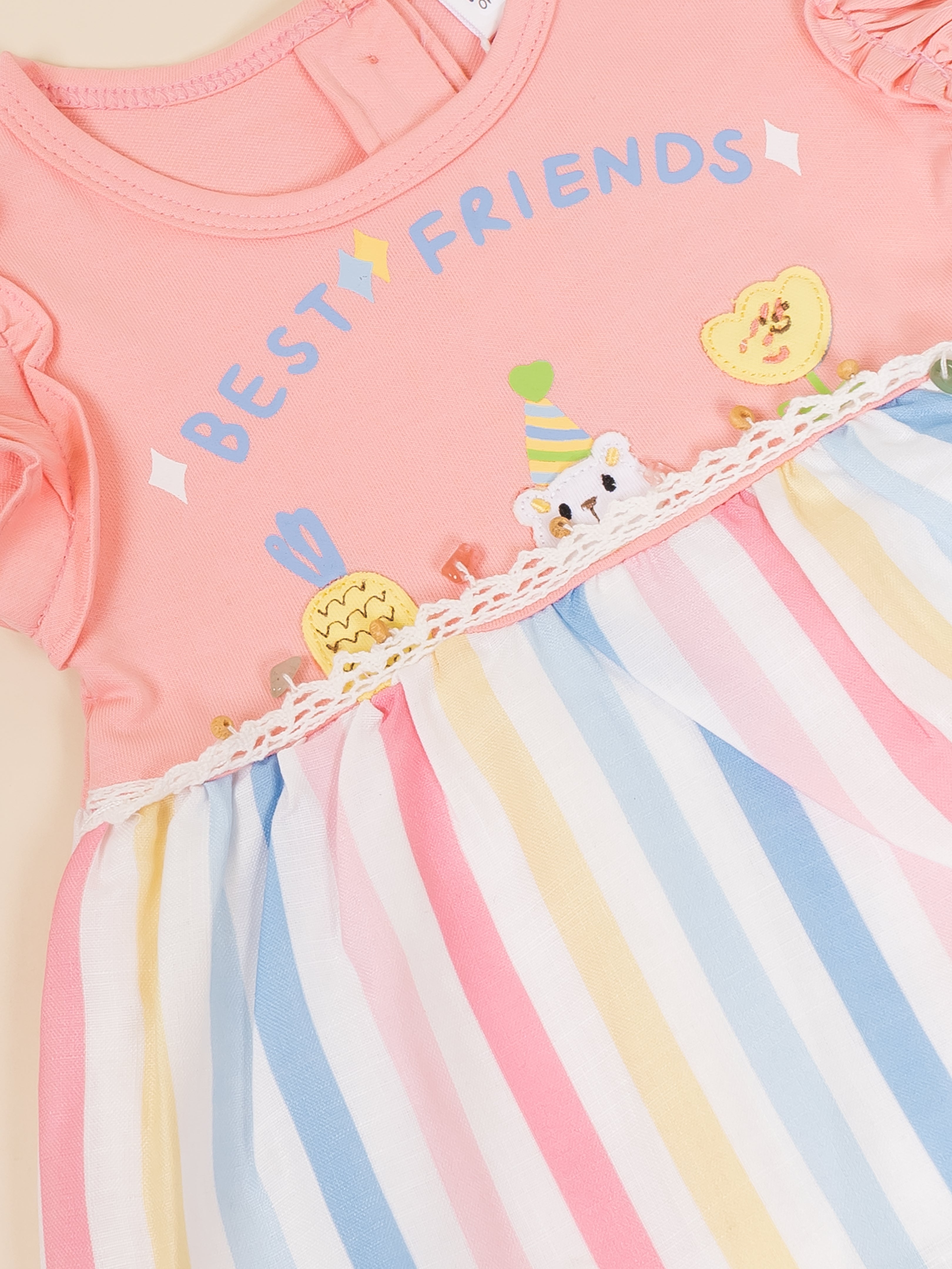 Infant Rainbow Striped Casual Frock with Panty Set