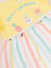 Infant Rainbow Striped Casual Frock with Panty Set