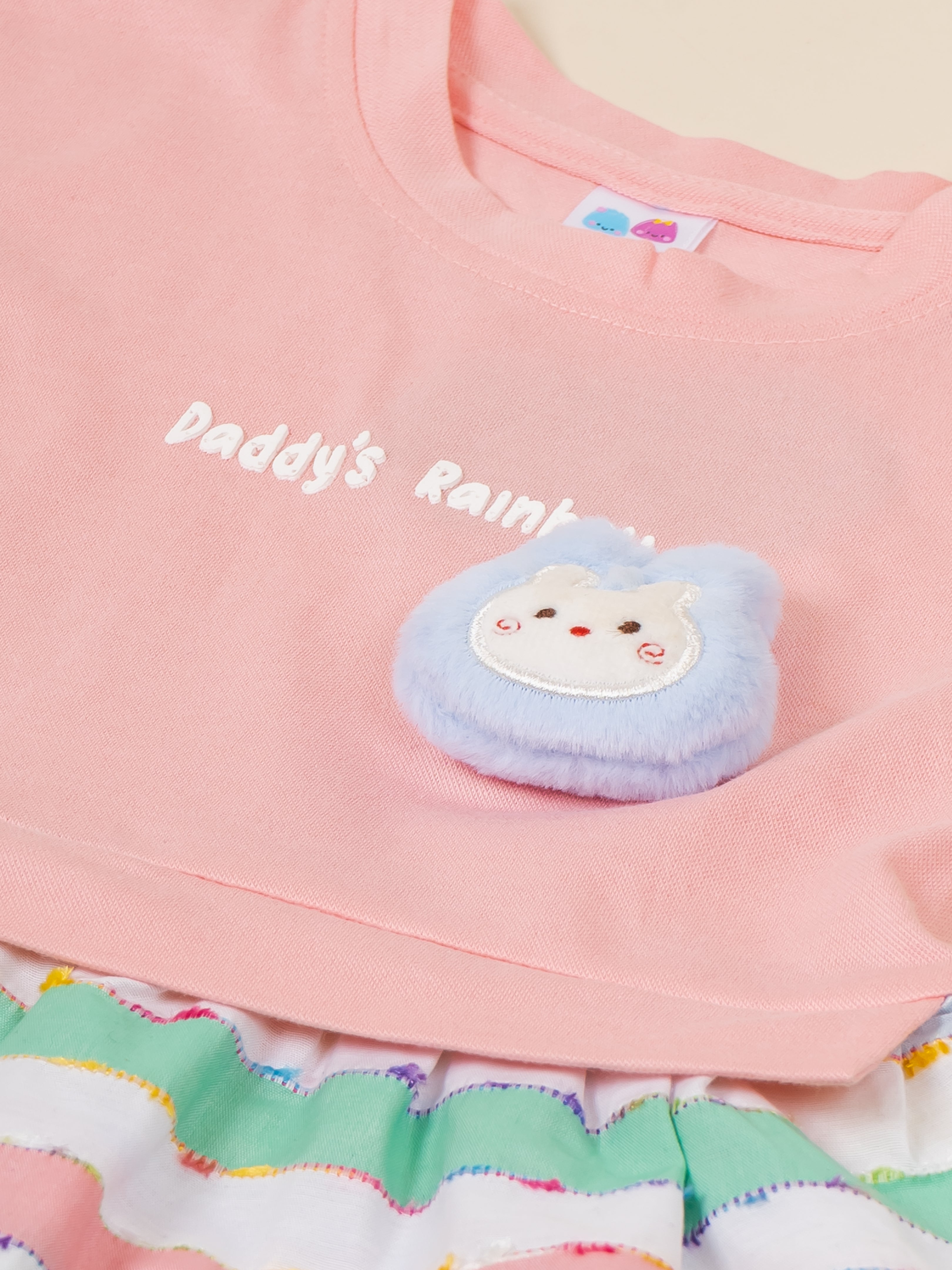 Baby Girl Cotton Frock Set with Rainbow Striped