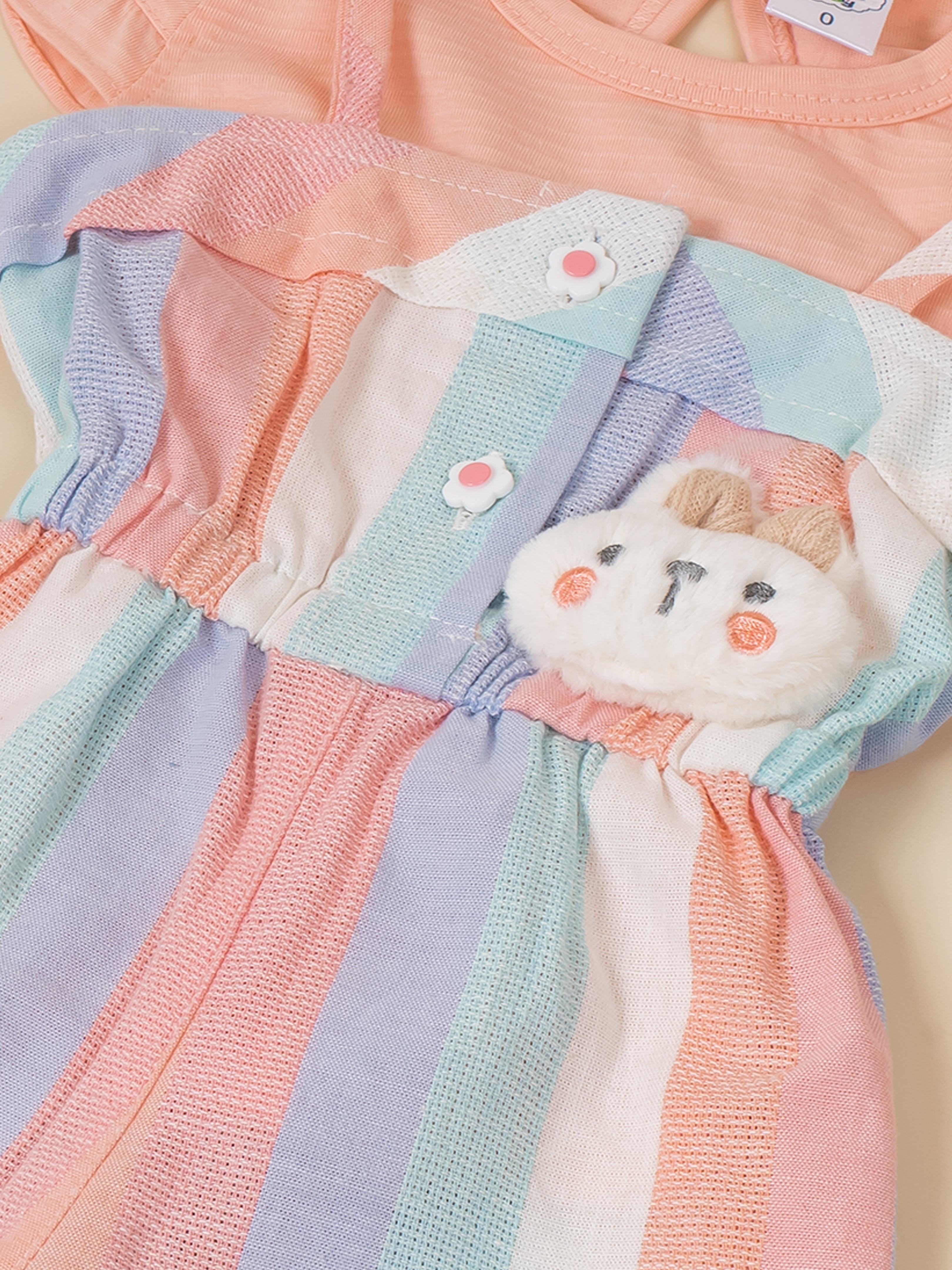 Girls Striped Dungaree Romper with Inner Top