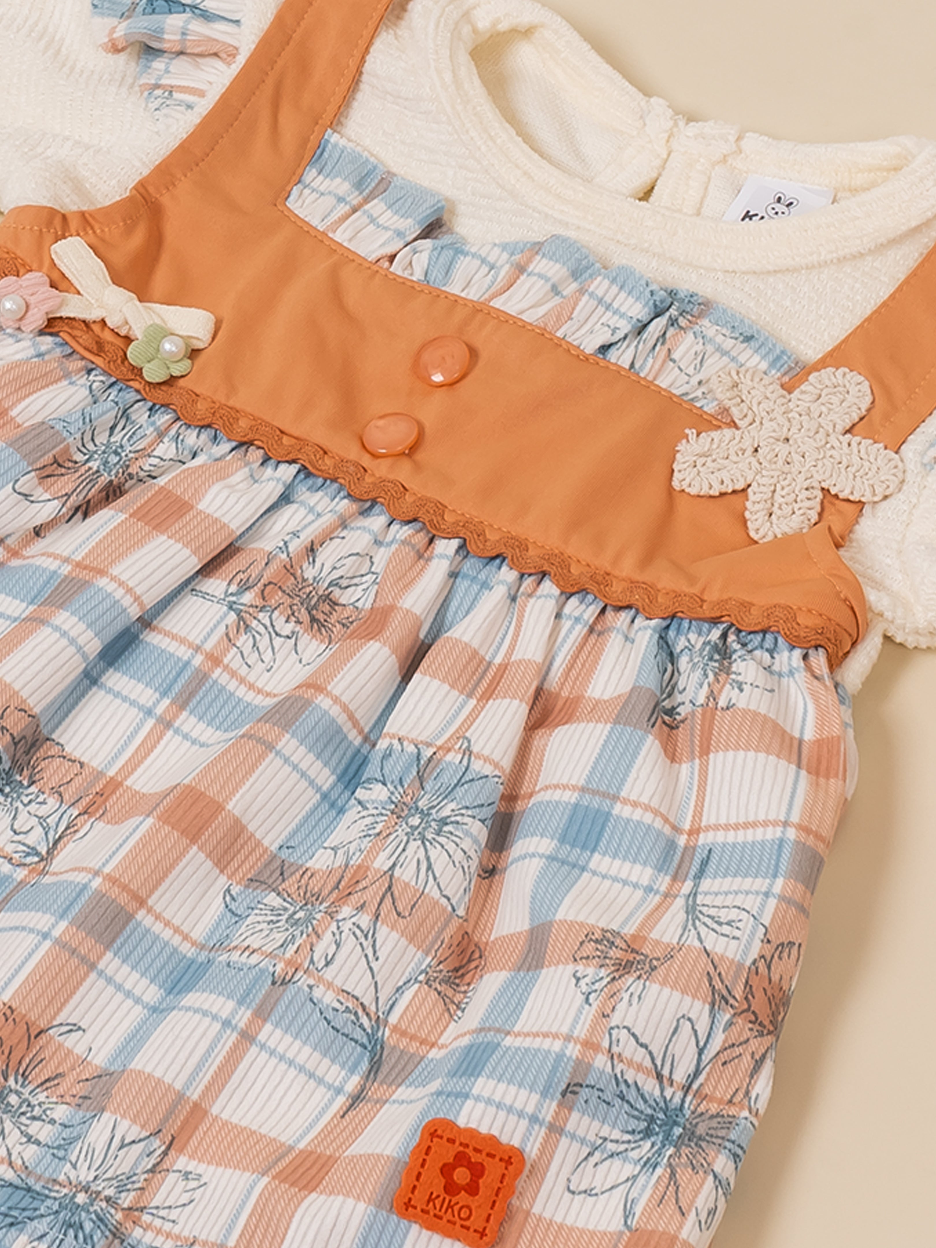 Baby Girls Checked Sleeveless Tunic Top & Bottom Set