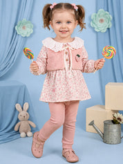 Baby Girls Floral Printed Top with Jacket & Bottom Set