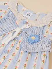 Baby Girls Floral Print Top with Knit Vest & Bottom Set