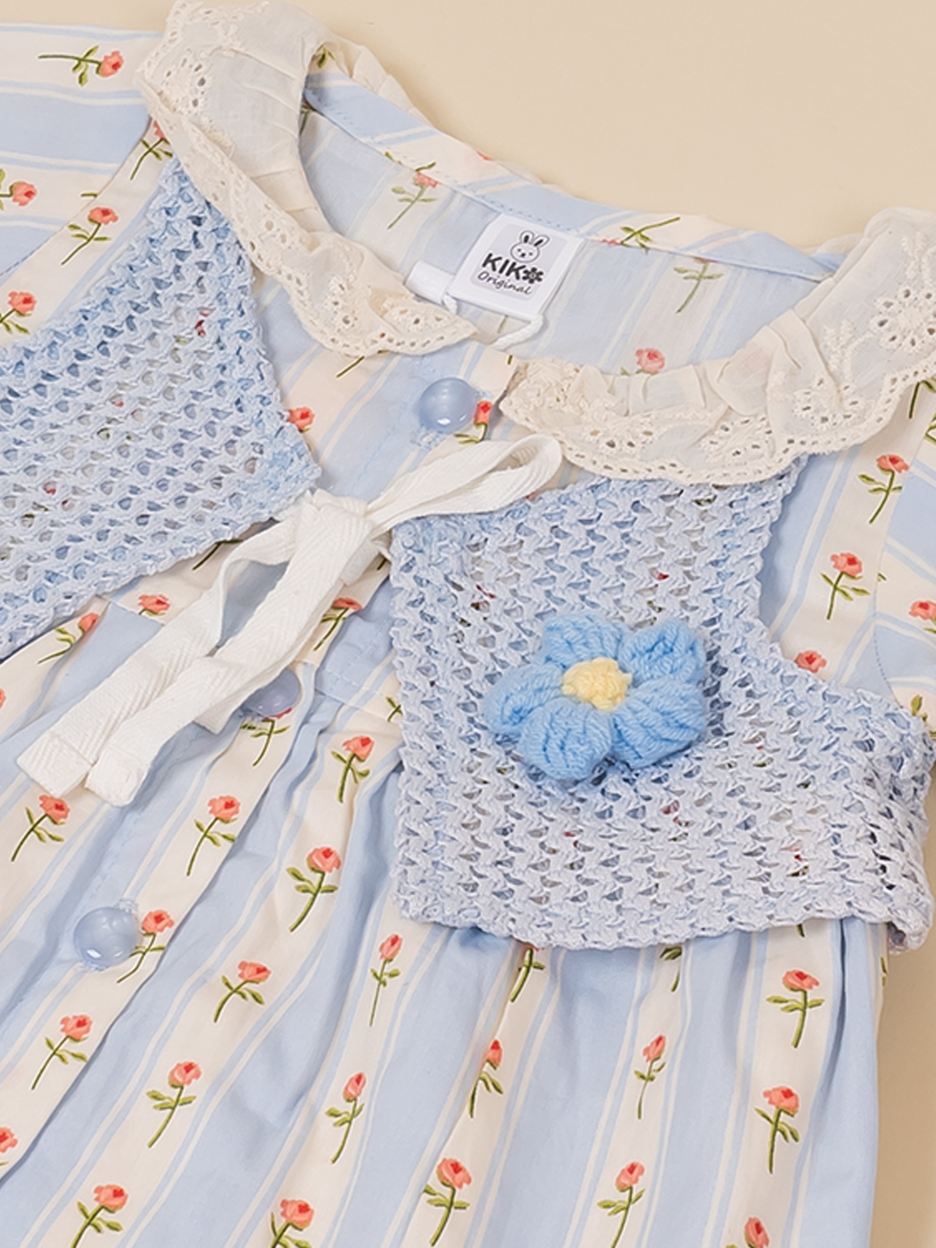 Baby Girls Floral Print Top with Knit Vest & Bottom Set