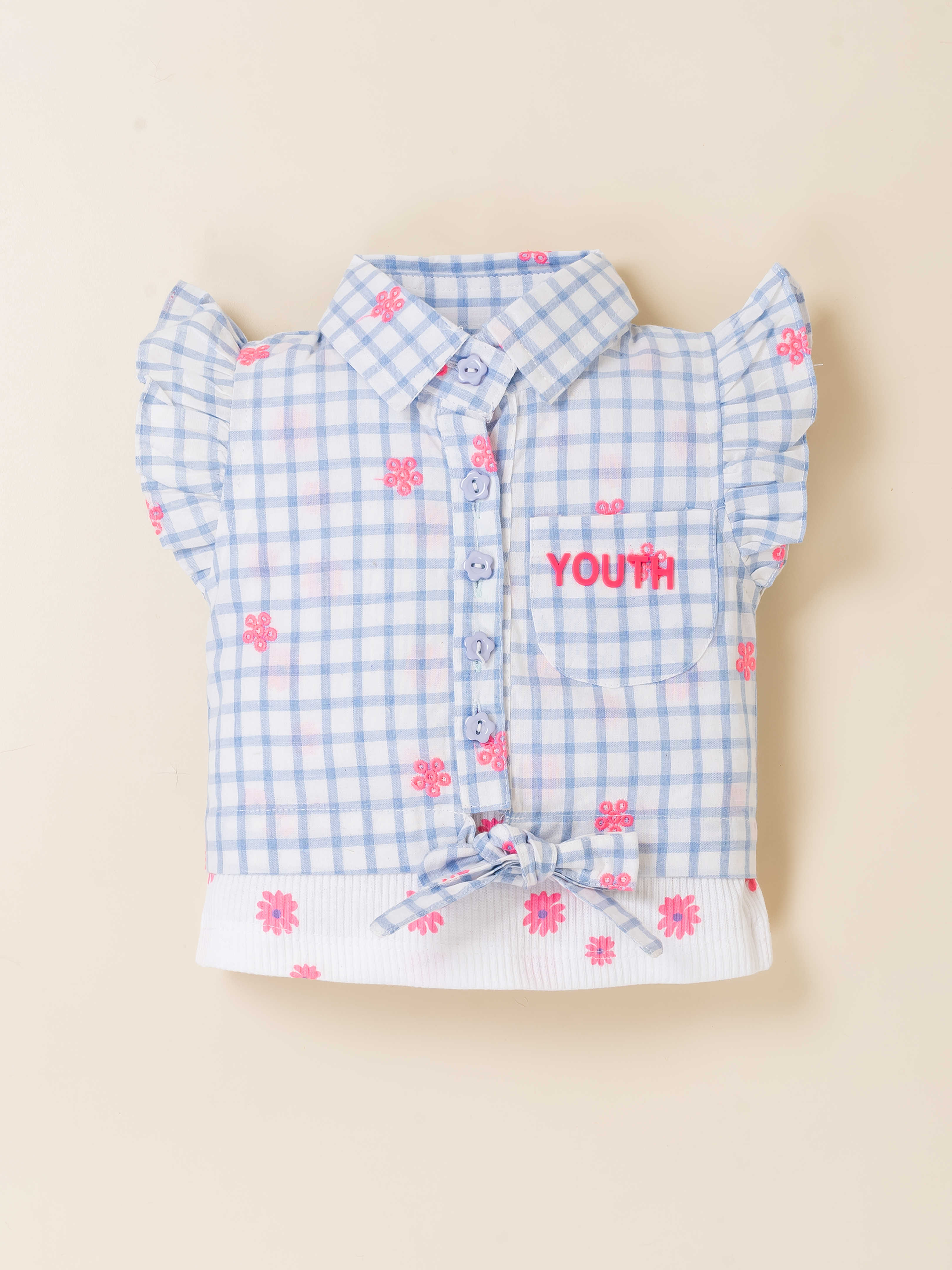 Toddler Girl Top and Skirt Embroidered Check Set