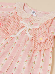 Baby Girls Floral Print Top with Knit Vest & Bottom Set