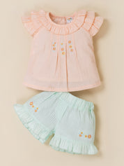 Toddler Girls Embroidered Ruffle Top and Shorts