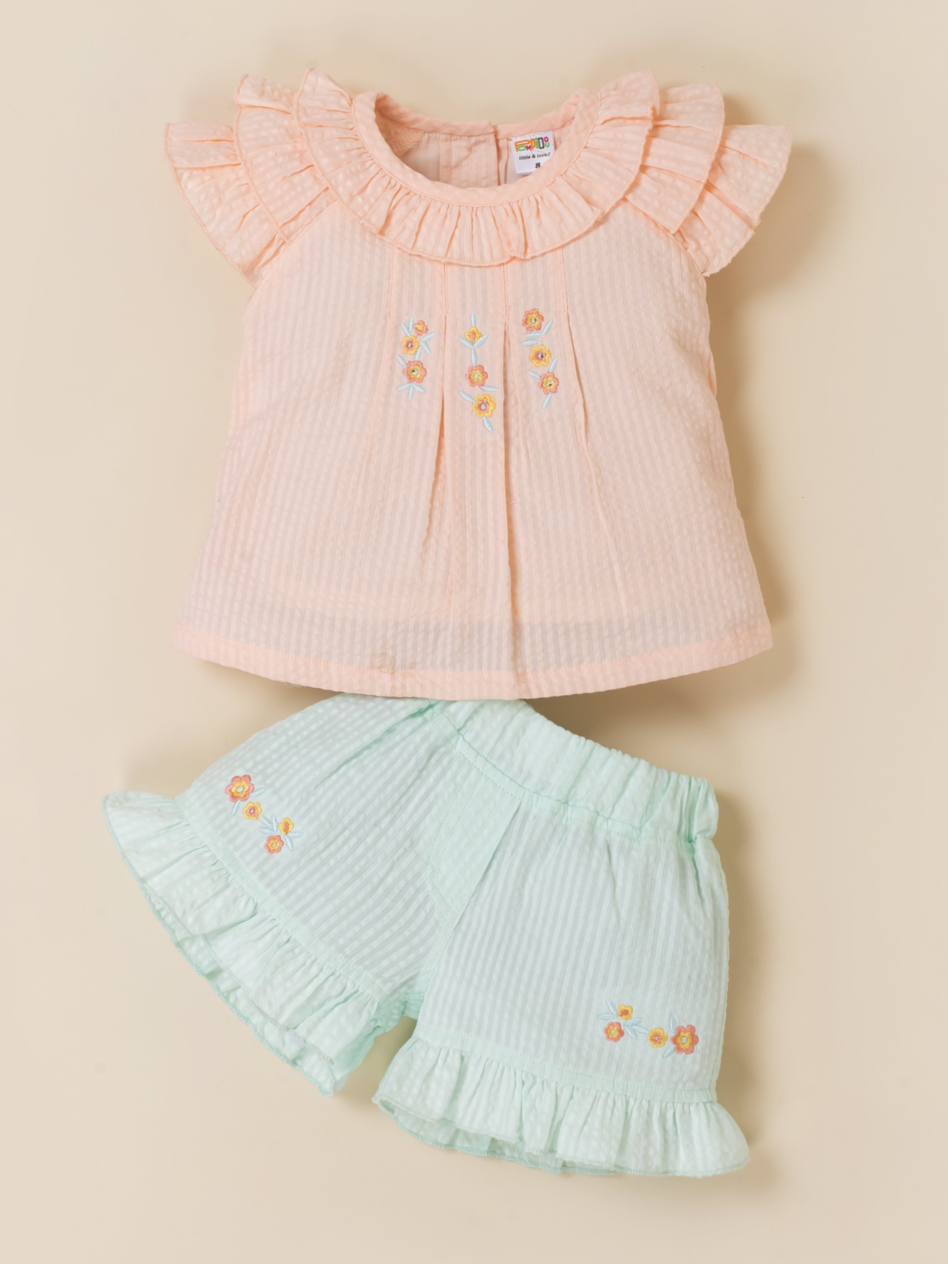 Toddler Girls Embroidered Ruffle Top and Shorts