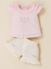 Toddler Girls Embroidered Ruffle Top and Shorts