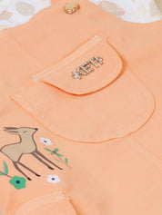 Girls Deer Print Dungaree Dress Set with T-Shirt