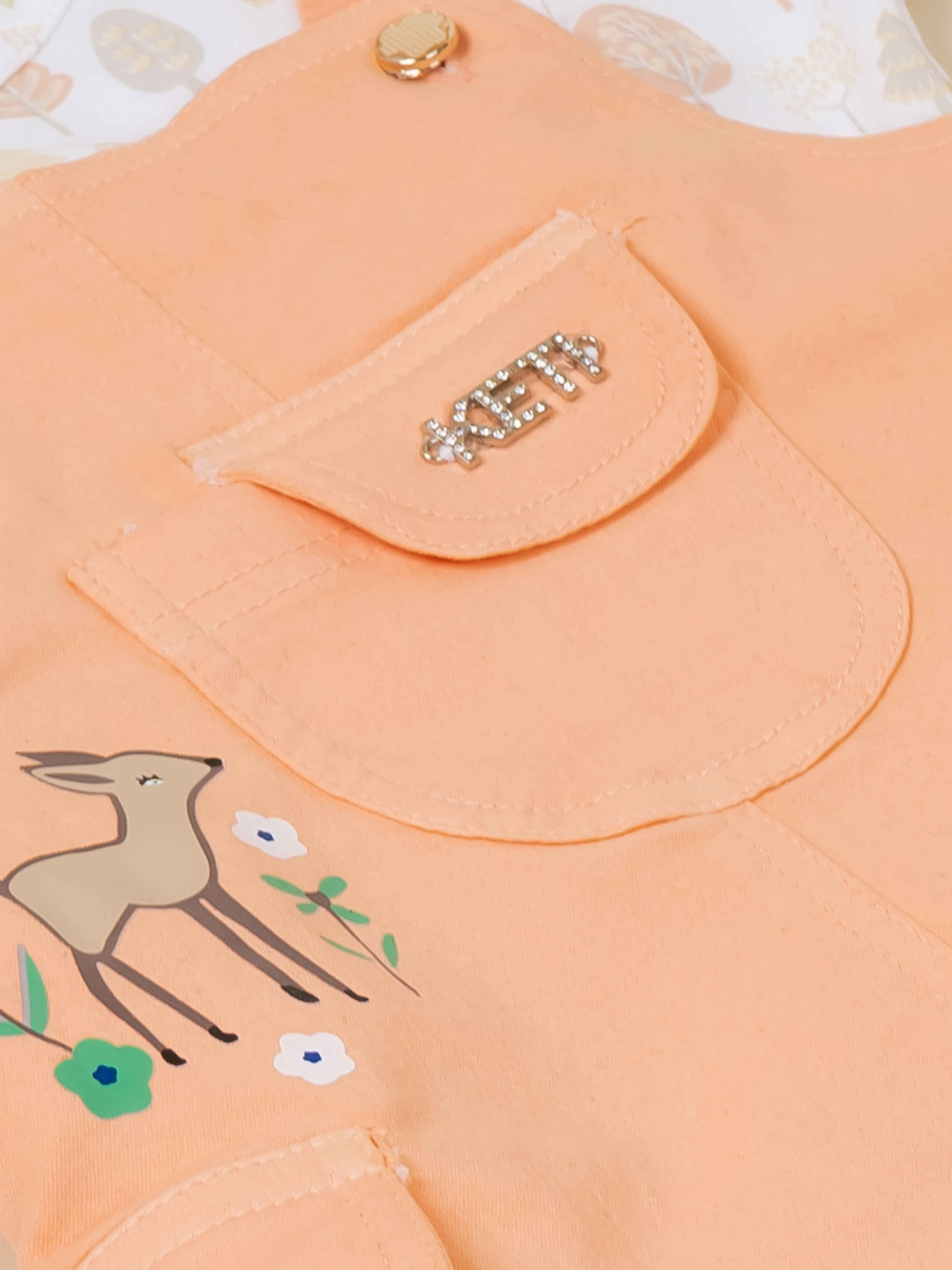 Girls Deer Print Dungaree Dress Set with T-Shirt
