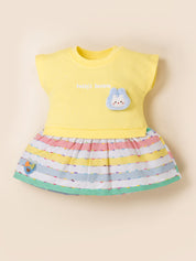 Baby Girl Cotton Frock Set with Rainbow Striped
