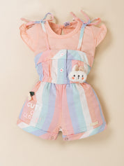 Girls Striped Dungaree Romper with Inner Top