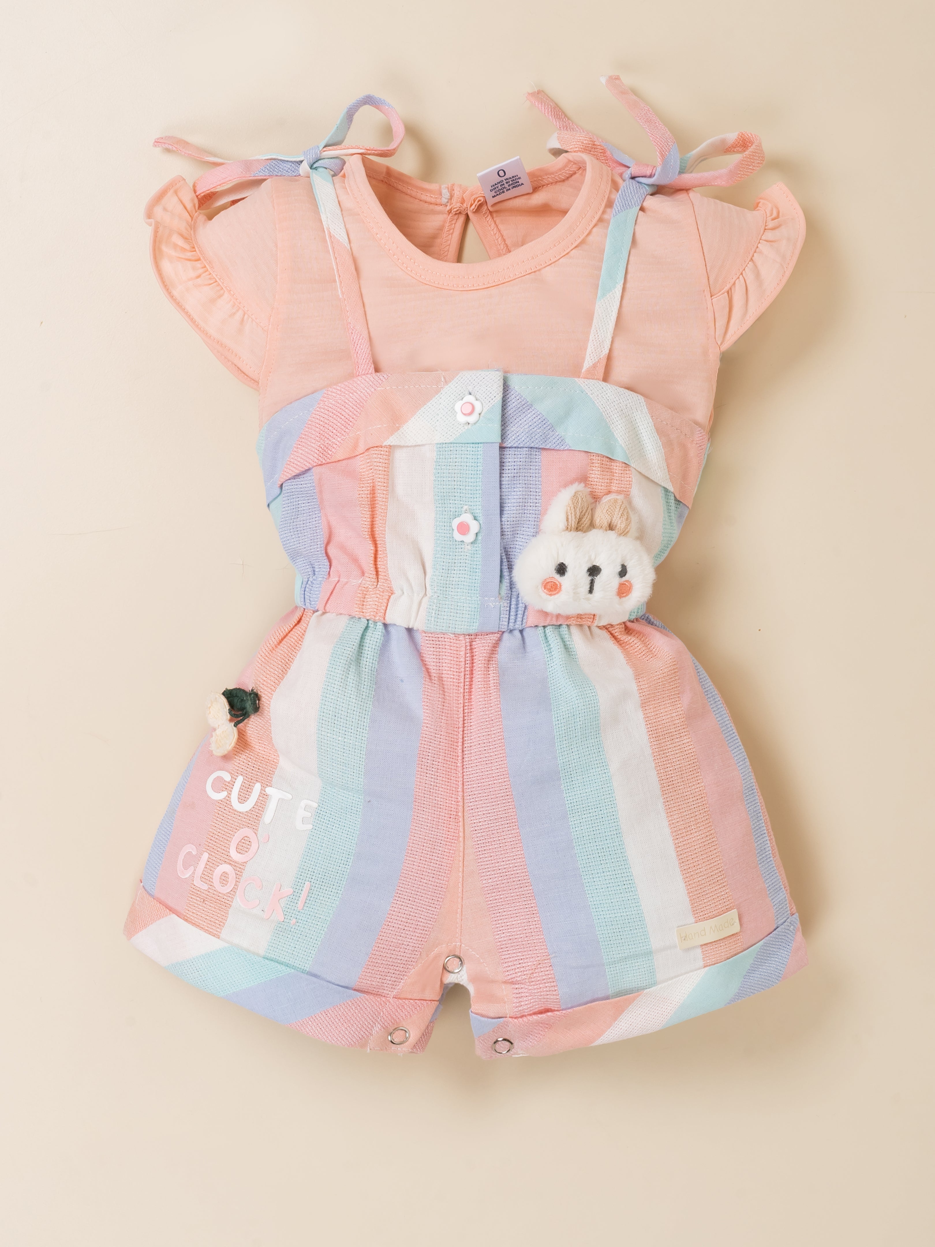 Girls Striped Dungaree Romper with Inner Top