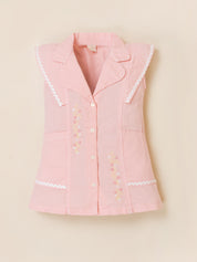 Girls Pink Embroidered Sleeveless Dress