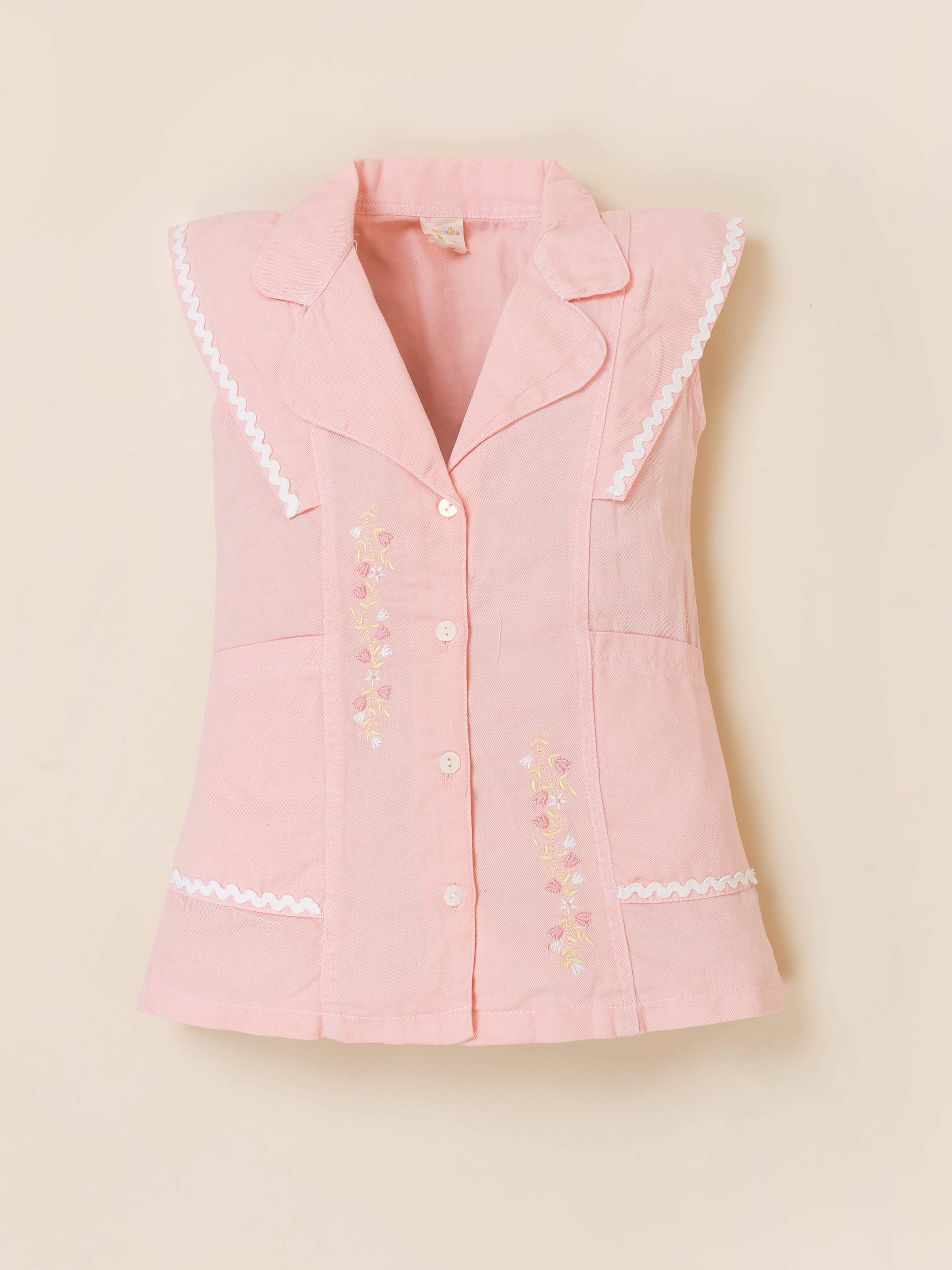Girls Pink Embroidered Sleeveless Dress
