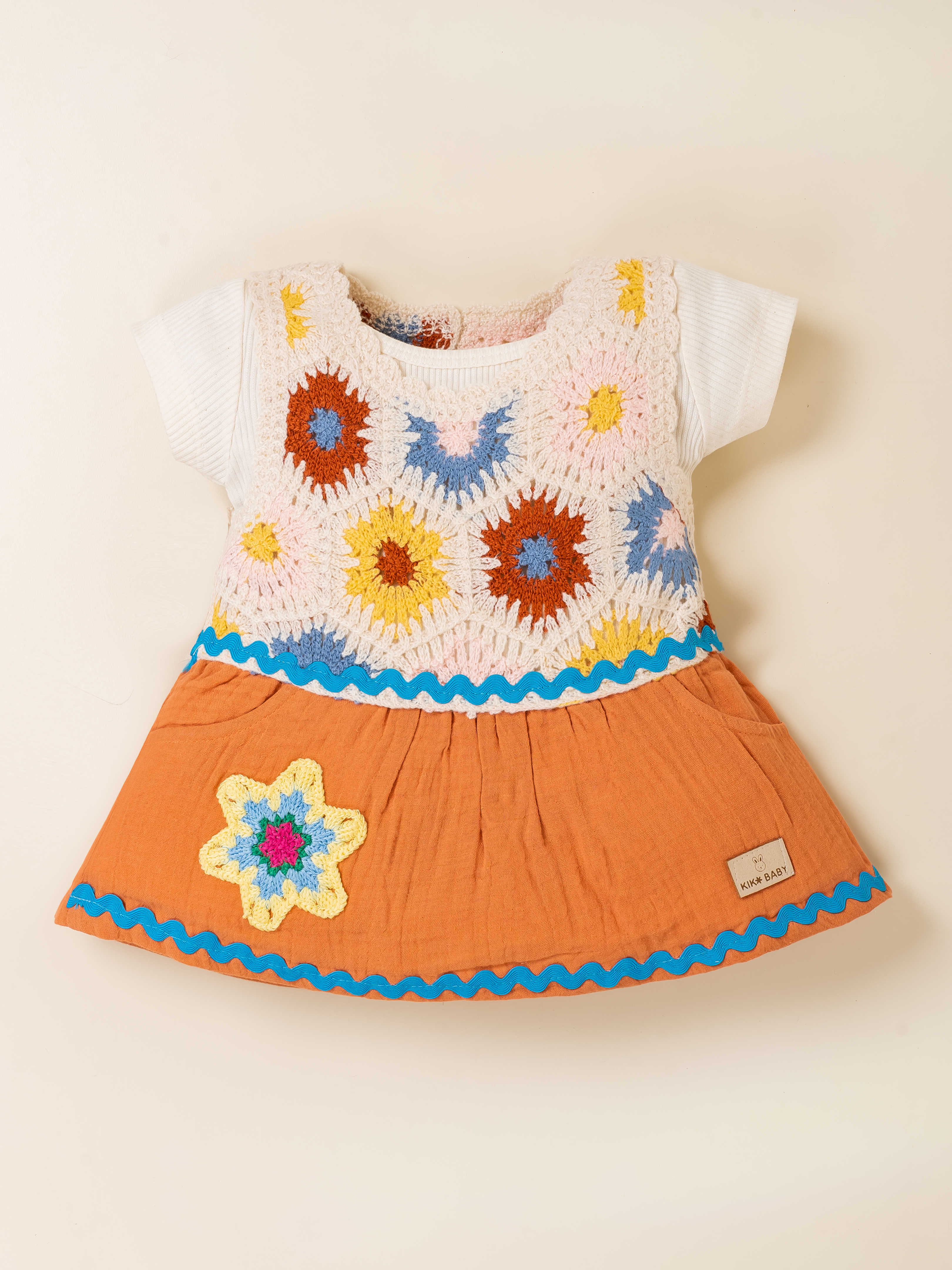 Girls Floral Crochet Knit Frock Set with Top & Panty